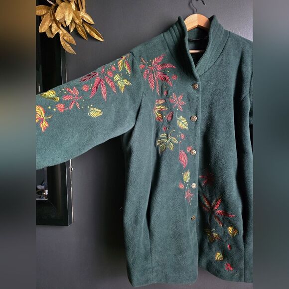 Bob Mackie art fleece jacket colorful fall leaves ART TO WEAR 1X PLUS SIZE - Picture 3 of 14